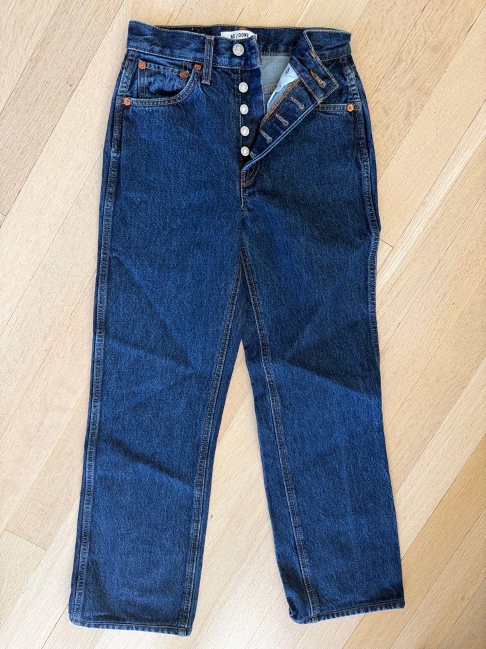 Re/Done Indigo Button-Fly High Waist Jeans